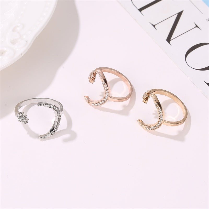 Moon And Star Opening Rings Fashion Rhinestones Personalized Jewelry For WomenRings