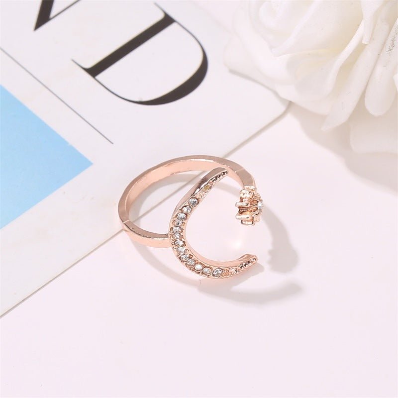 Moon And Star Opening Rings Fashion Rhinestones Personalized Jewelry For WomenRings