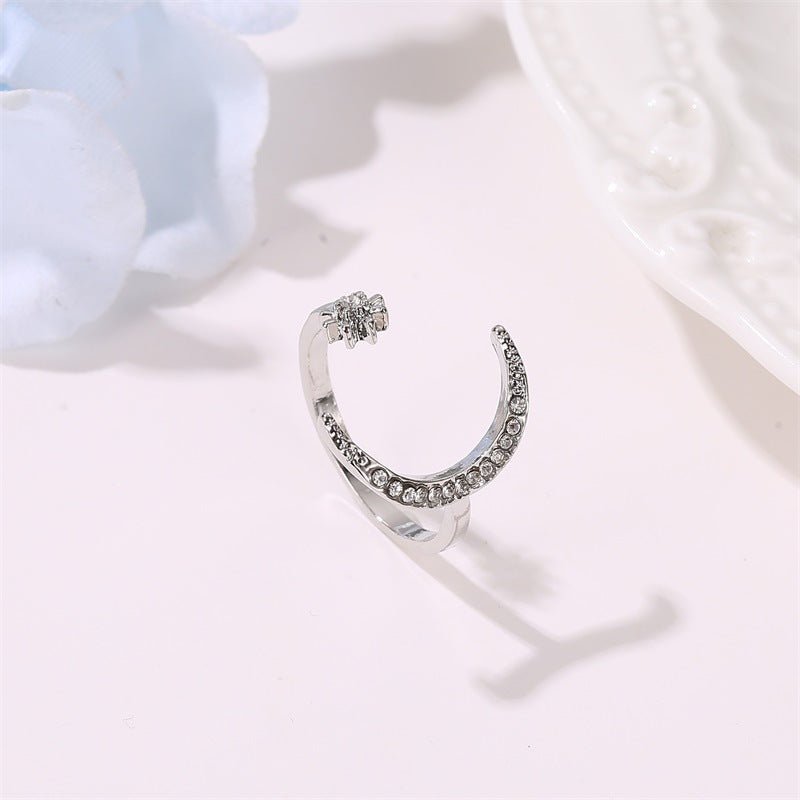 Moon And Star Opening Rings Fashion Rhinestones Personalized Jewelry For WomenRings