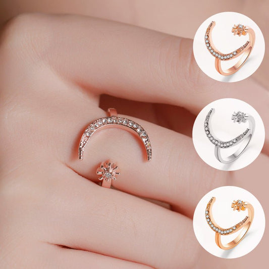 Moon And Star Opening Rings Fashion Rhinestones Personalized Jewelry For WomenRings