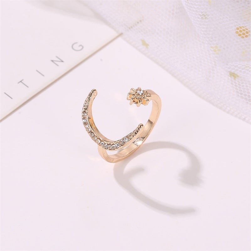 Moon And Star Opening Rings Fashion Rhinestones Personalized Jewelry For WomenRings