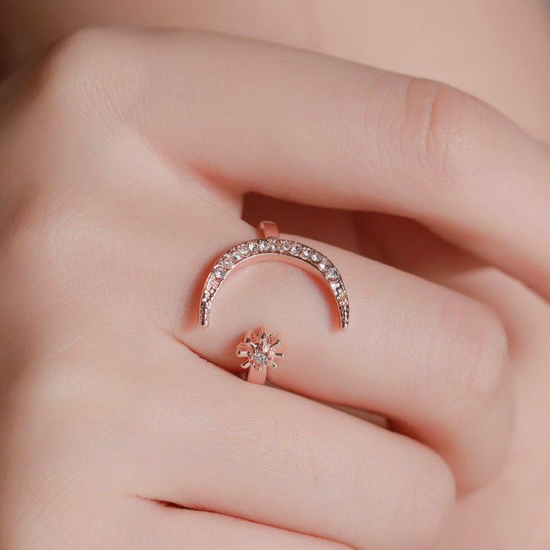 Moon And Star Opening Rings Fashion Rhinestones Personalized Jewelry For WomenRings