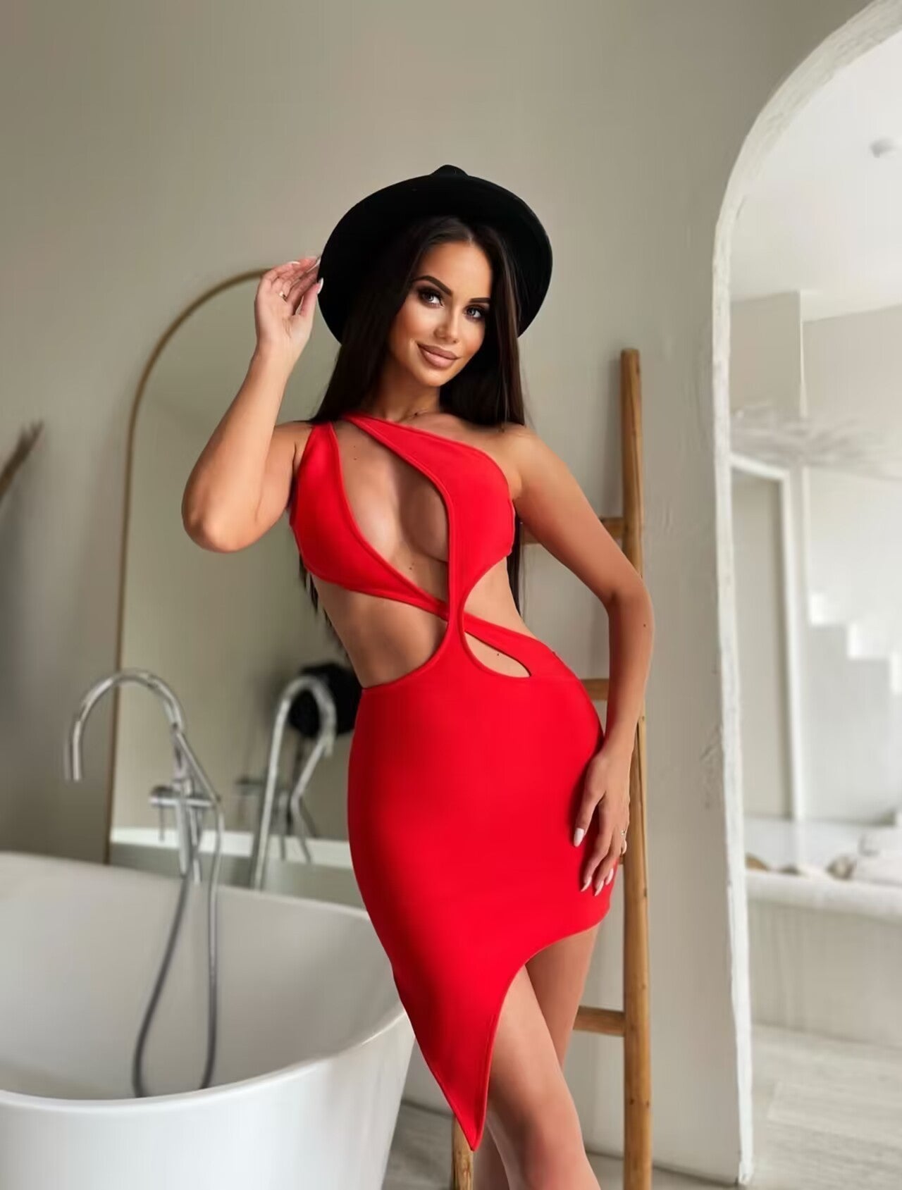 One - shoulder Backless Hollow Sexy Nightclub Hot Girl Bandage DressDresses & Jumpsuits