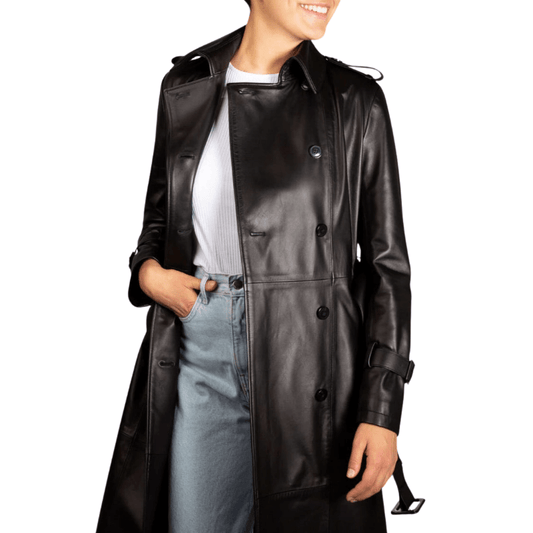 Original Lambskin original leather Italian Style Leather Trench Coat for WomensDresses & Jumpsuits