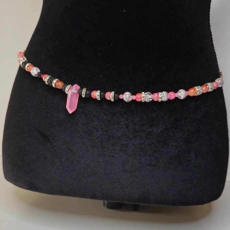 Pink Crystal Quartz Waist Chain StyleWaist bead w/ clasp