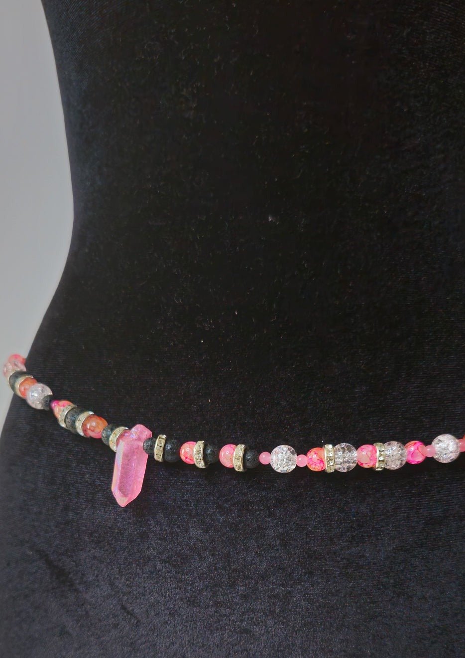 Pink Crystal Quartz Waist Chain StyleWaist bead w/ clasp