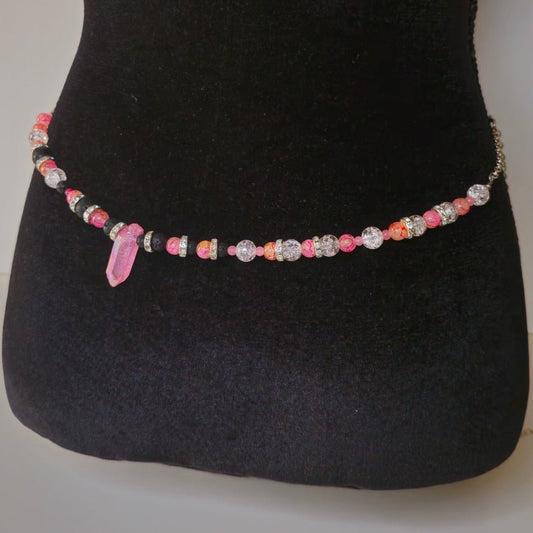 Pink Crystal Quartz Waist Chain StyleWaist bead w/ clasp