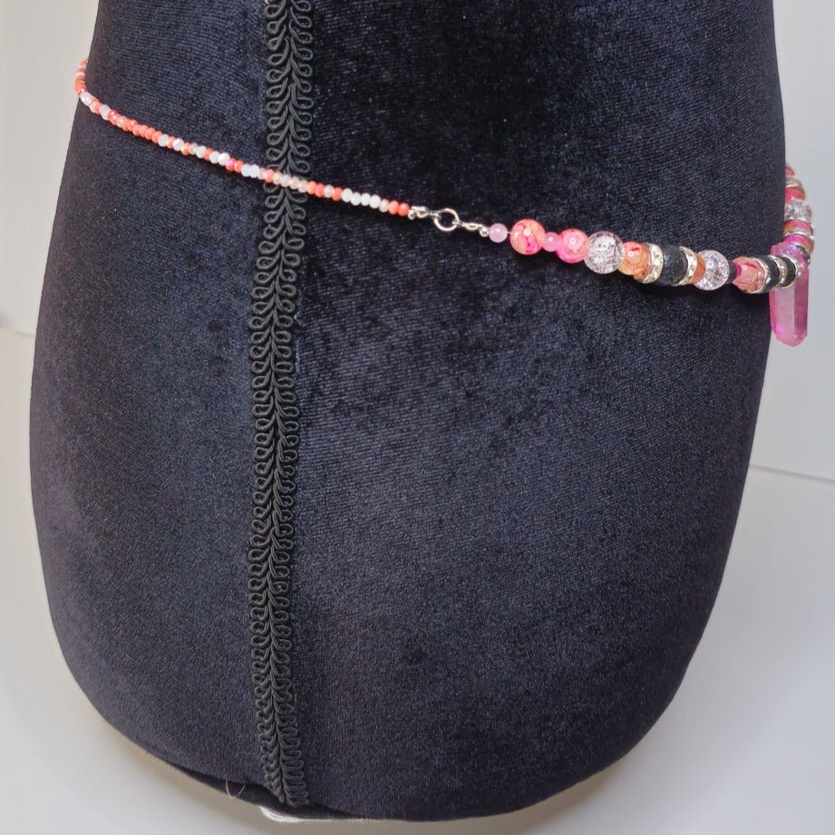 Pink Crystal Quartz Waist Chain StyleWaist bead w/ clasp