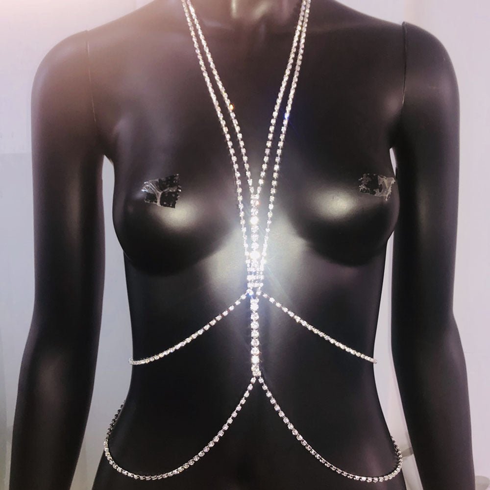 Rhinestone Body Chain Beauty Body Sexy Bikini Breast Chain European And American Beach Jewelry WomenBody chain