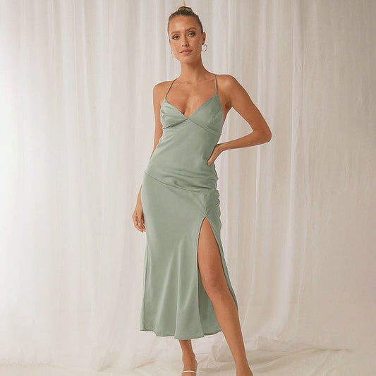 Sexy Satin V - neck Strap DressDresses & Jumpsuits