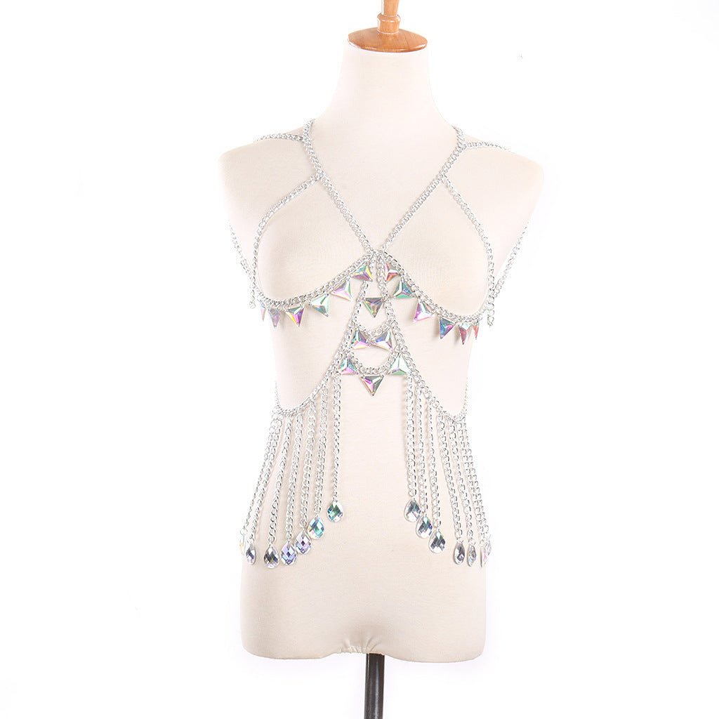 Sexy V - Neck Tassel Hollow Symphony White Diamond Body Chain Waist ChainBody chain