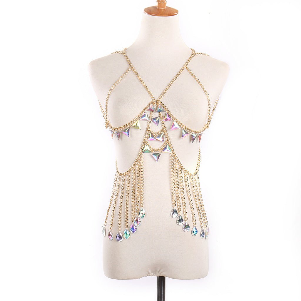 Sexy V - Neck Tassel Hollow Symphony White Diamond Body Chain Waist ChainBody chain