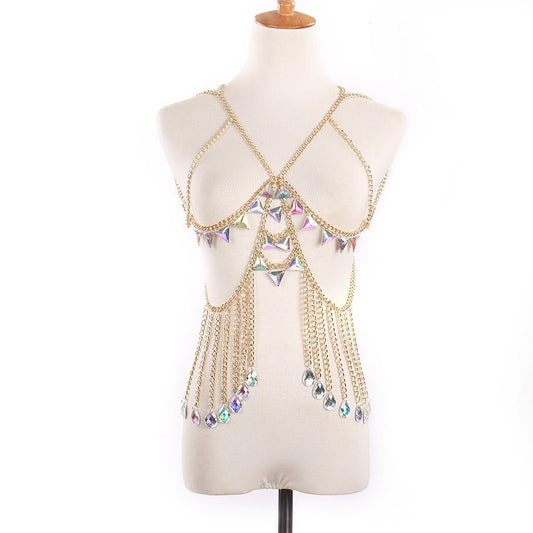 Sexy V - Neck Tassel Hollow Symphony White Diamond Body Chain Waist ChainBody chain