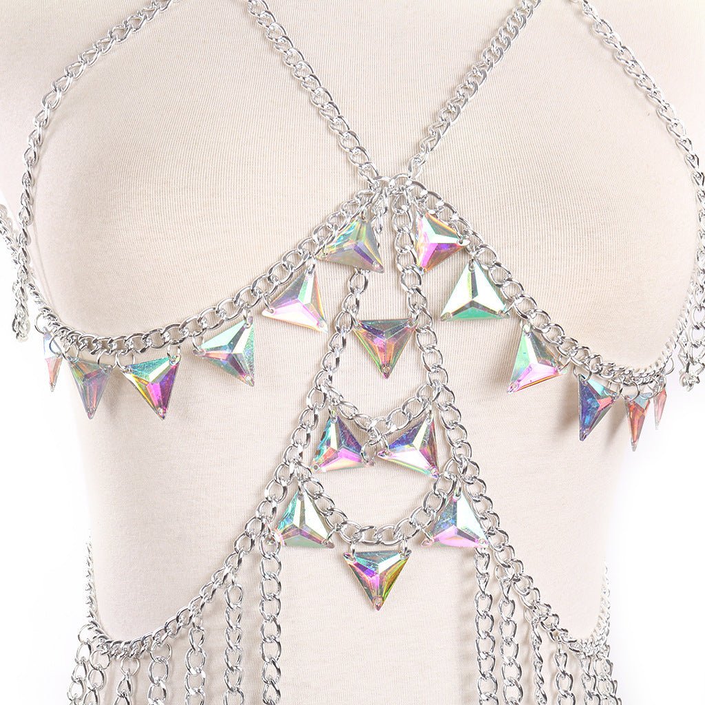 Sexy V - Neck Tassel Hollow Symphony White Diamond Body Chain Waist ChainBody chain