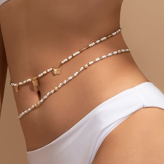 Shell Stretch Rice Beads Multilayer Body ChainWaist Bead