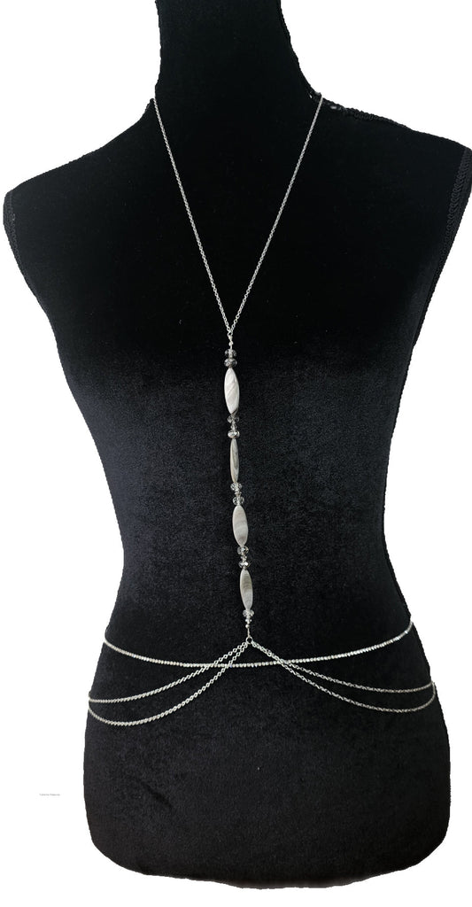 Silver Body Chain with Gray Oval ShellsBody Chain