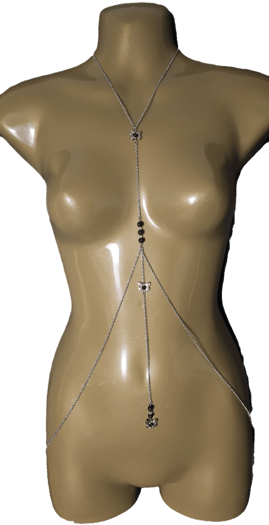 Silver body chainw/ lava rock pendulium drop butterfly 🦋 drop.Body Chain