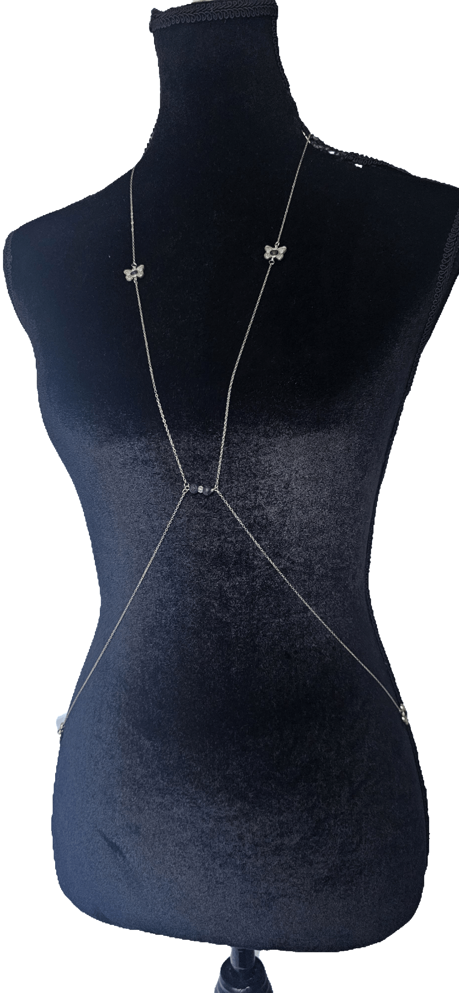 Silver necklace with lava rock gemstone butterfly pedantsBody/ Waist Chain