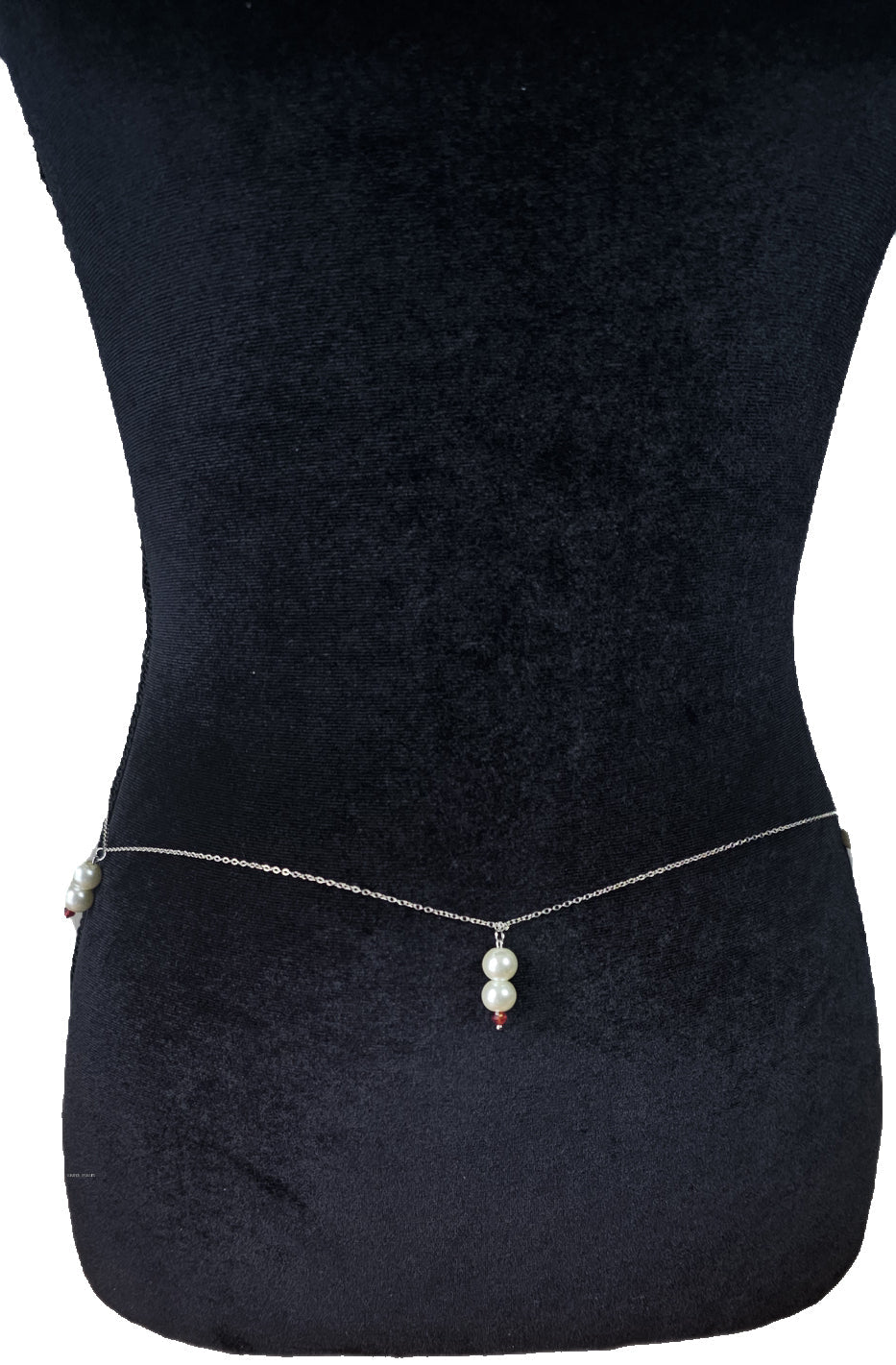 Silver waist chain with Pearl and red crystal danglewaist chain