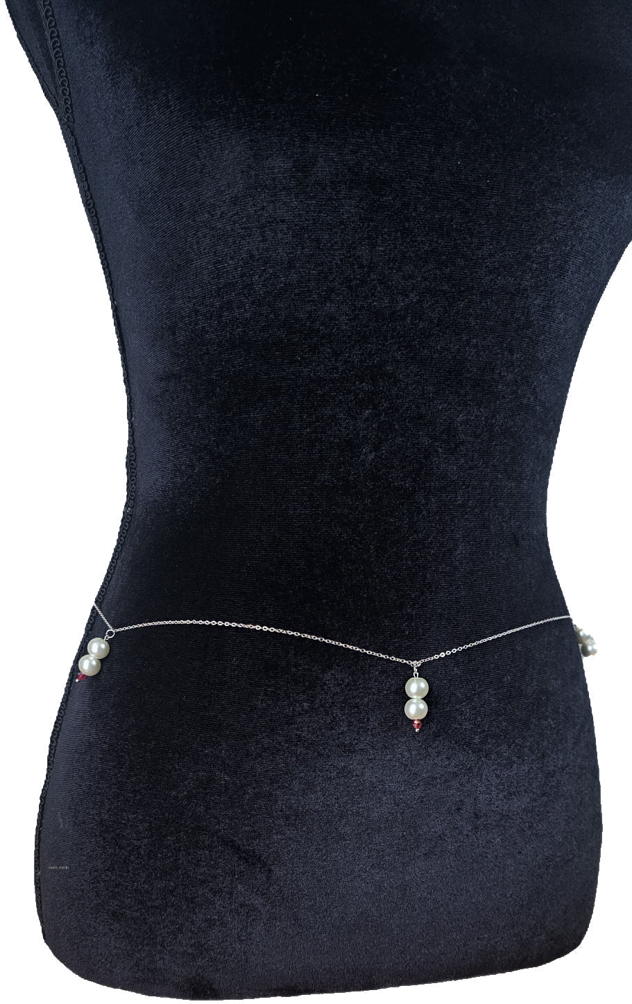 Silver waist chain with Pearl and red crystal danglewaist chain