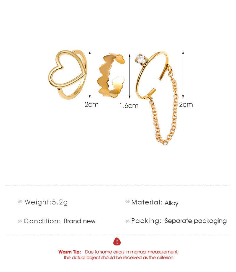 Simple Opening Love Chain Ring SetRings