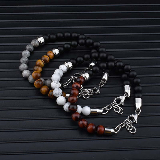 Stainless Steel Natural Stone Bracelets Bangle Men Tiger Eye Stone Bead Bracelet For Men Gift For Him Pulseras Hombre JS - 04Bracelet