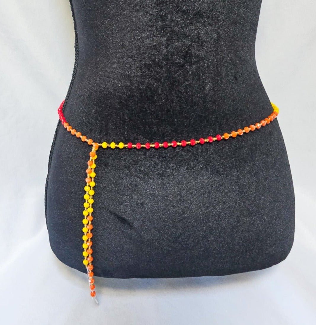 Sunray yellow Red crystal Tie on waist beadTie on Waist bead