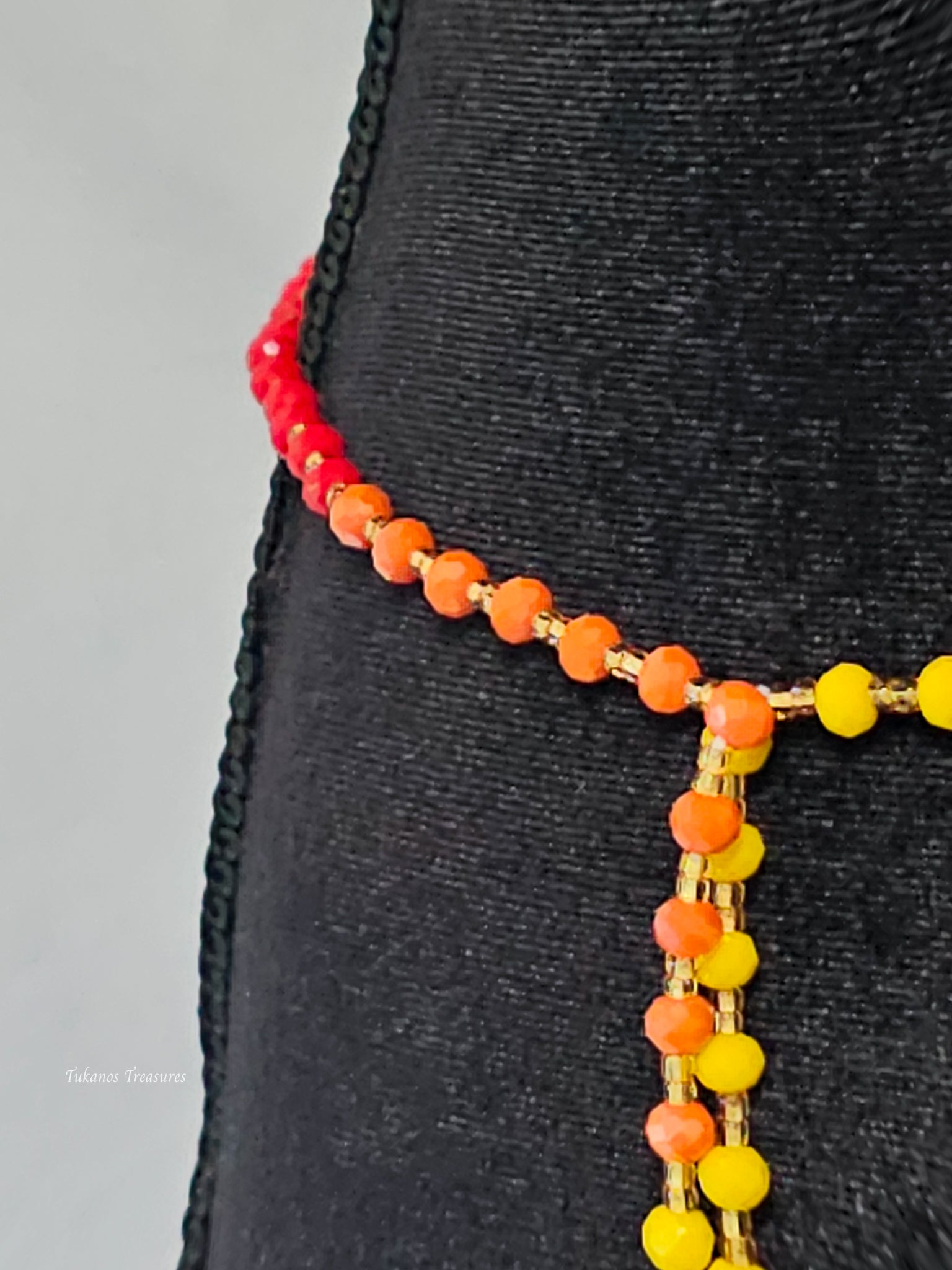 Sunray yellow Red crystal Tie on waist beadTie on Waist bead