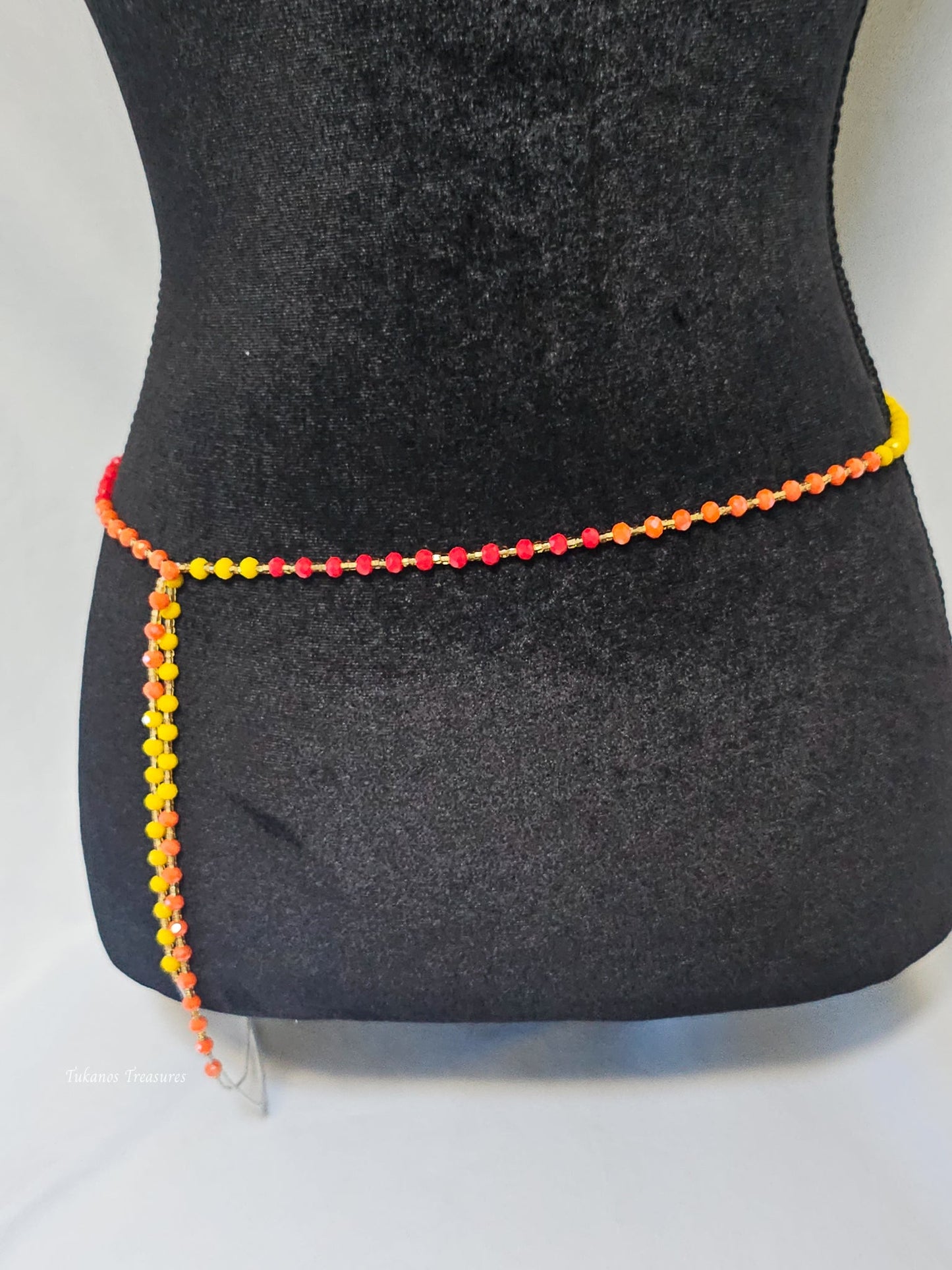 Sunray yellow Red crystal Tie on waist beadTie on Waist bead