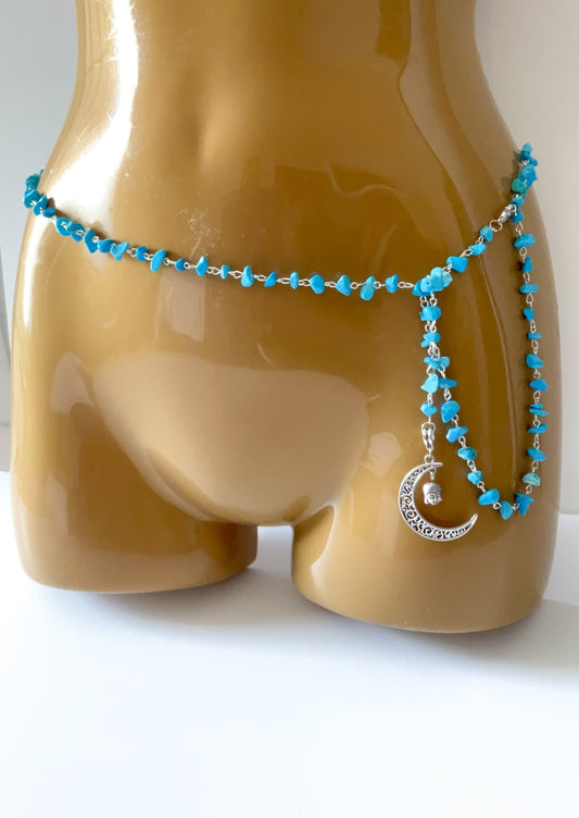 Turquoise waist chain with silver Moonbody jewelry