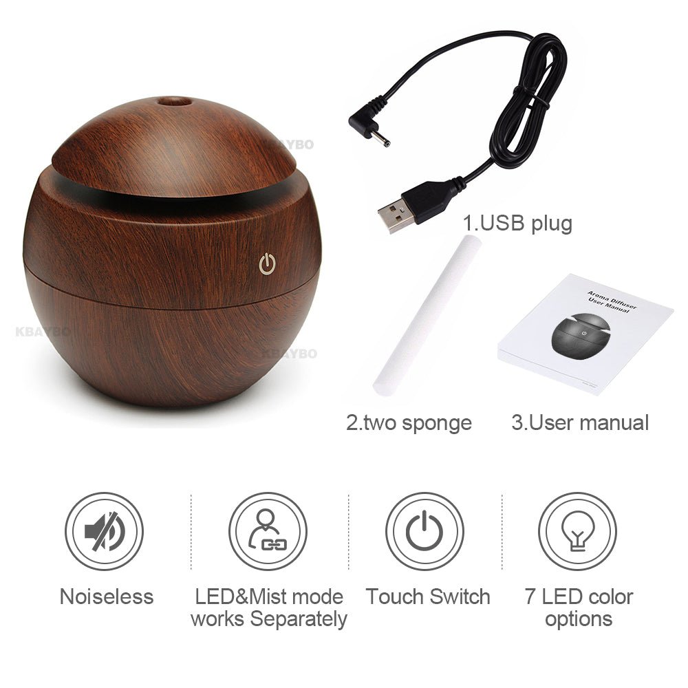 USB Aroma Essential Oil Ultrasonic Cold Steam Diffuser Air Humidifier Purifier 7 Color Change LED Night Light for Home OfficeWaist bead Bundle