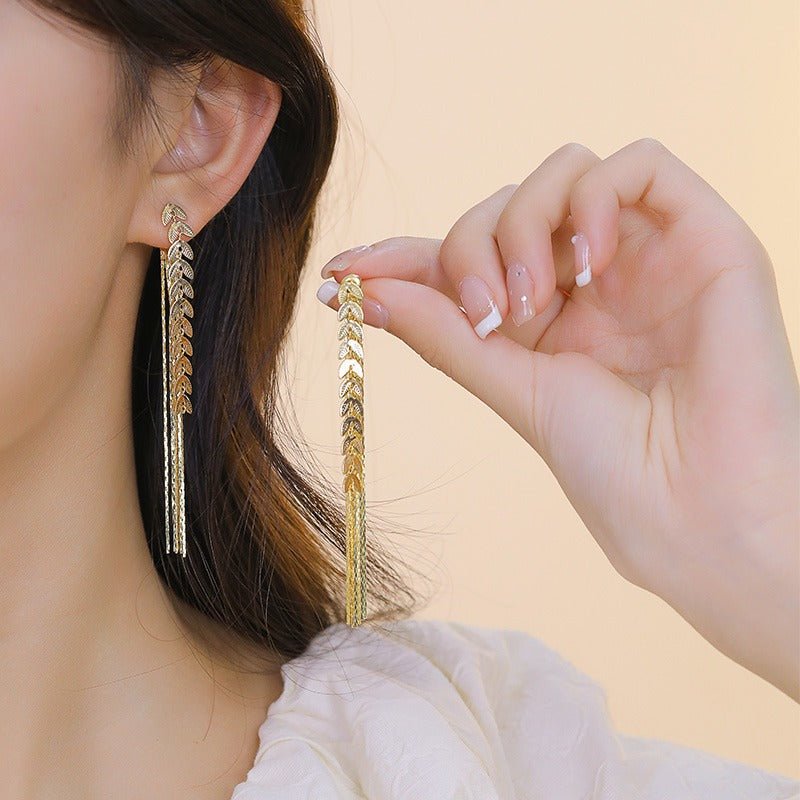 Wheat Long Fringe Earrings Dual - wear Womenearing