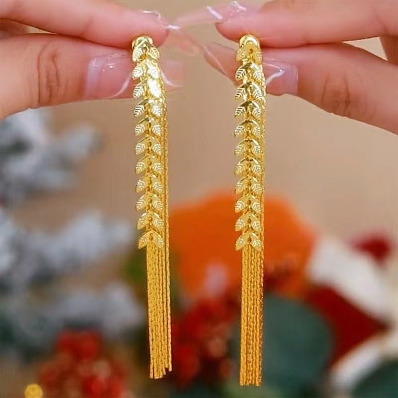 Wheat Long Fringe Earrings Dual - wear Womenearing