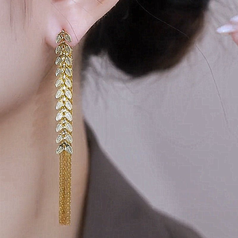 Wheat Long Fringe Earrings Dual - wear Womenearing