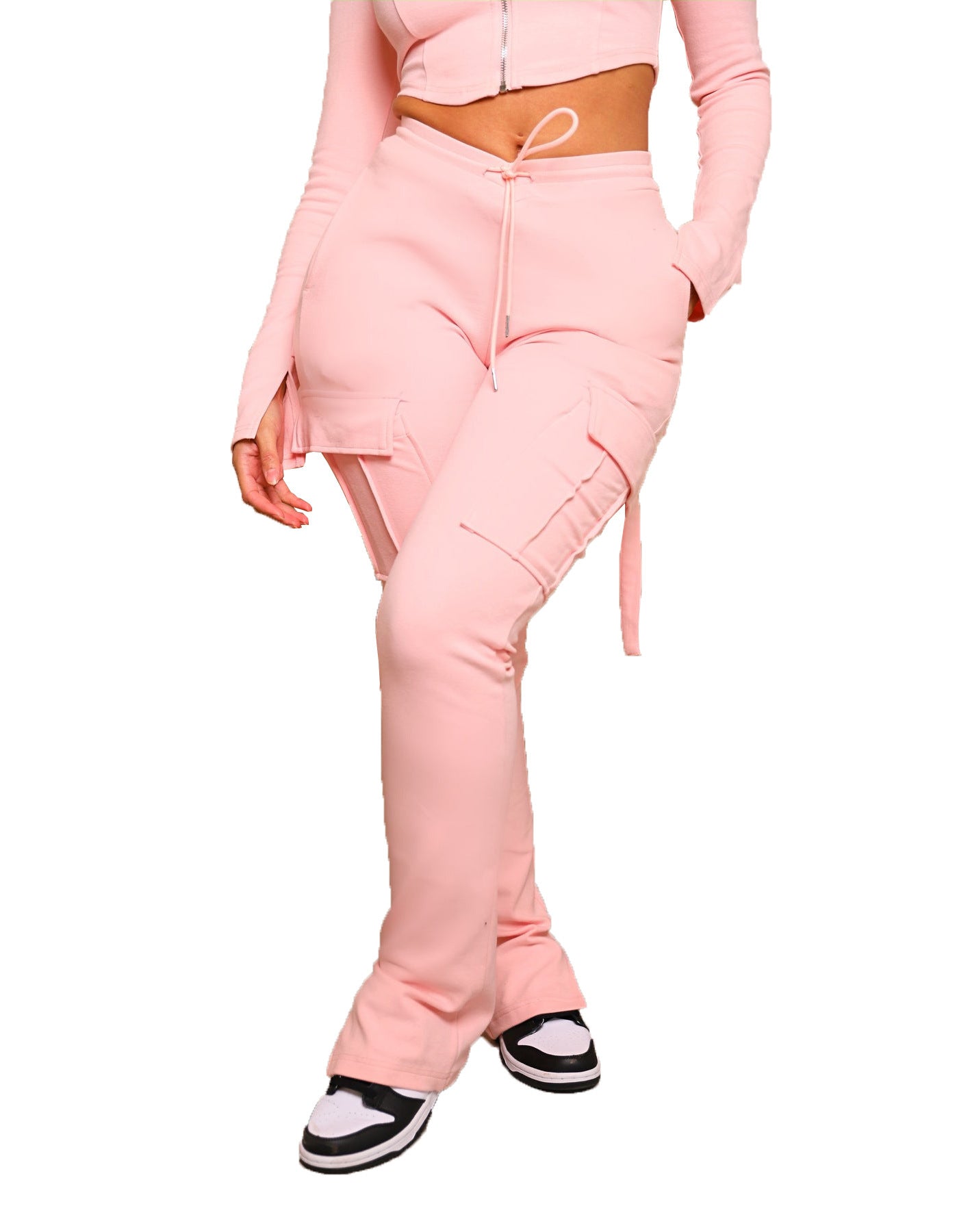 Women's Casual Tight Sportswear Multi - pocket Overalls With Coat And Cap Suit PantsTop & Suits