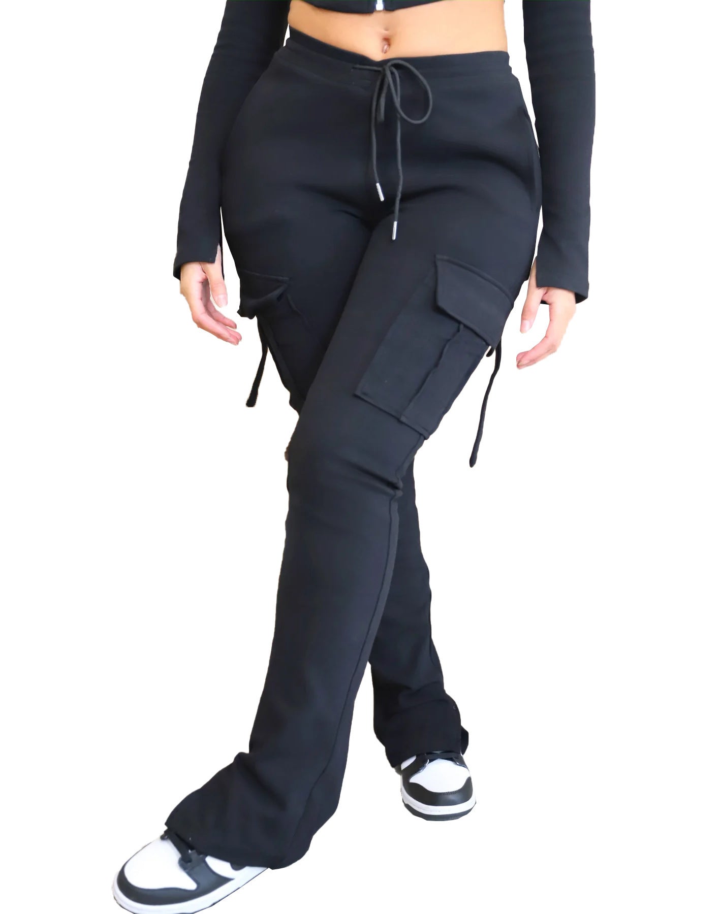 Women's Casual Tight Sportswear Multi - pocket Overalls With Coat And Cap Suit PantsTop & Suits