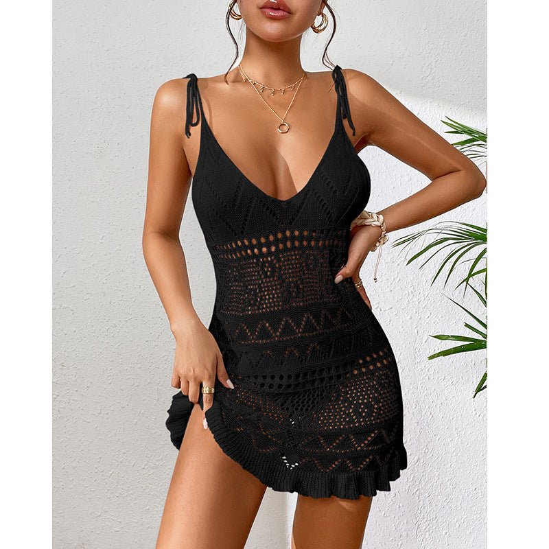 Women's Fashion Suspenders Deep V Knitted Beach SkirtSwimsuit