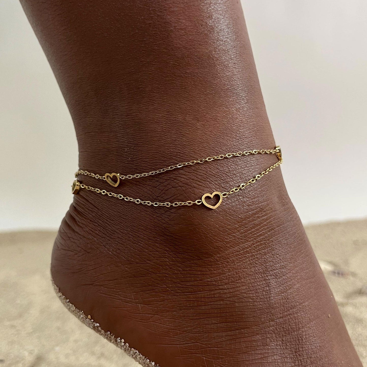 Women's Stainless Steel Double - layer Hollow Heart - shaped Snake AnkletAnklets