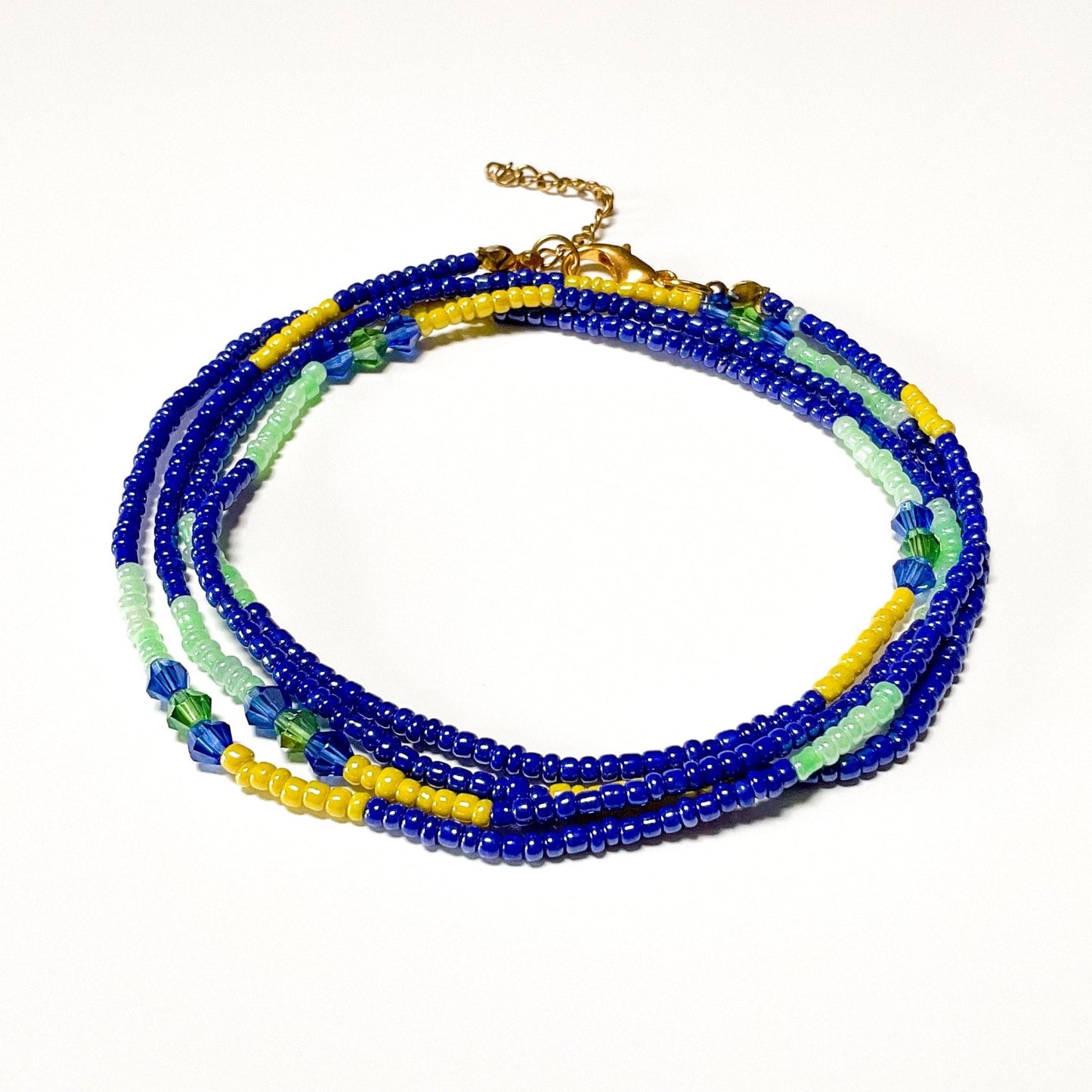 Yellow and Blue crystals Waist beadWaist bead - clasp