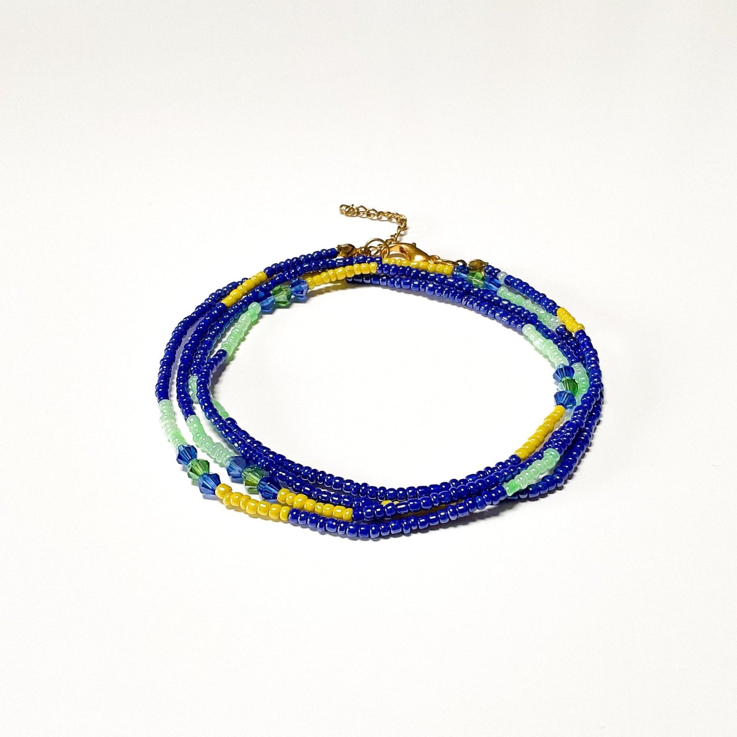 Yellow and Blue crystals Waist beadWaist bead - clasp